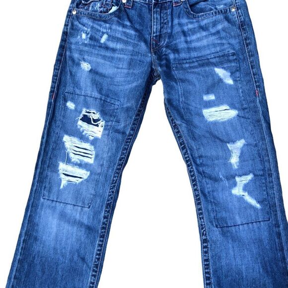 RARE Red Stitch True Religion Jeans Size 32 STRAIGHT Blue - Picture 4 of 9